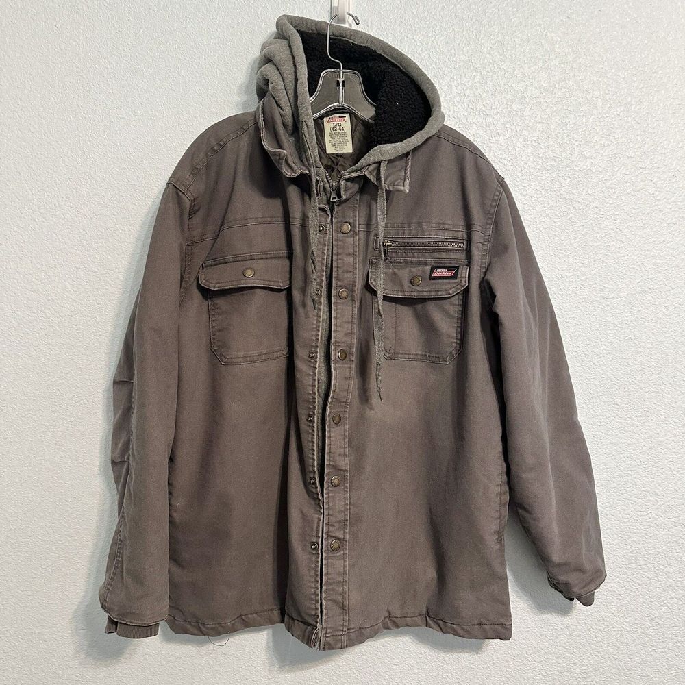 Dickies Men's Fleece Hooded Duck Shirt Jacket Size Large Grey